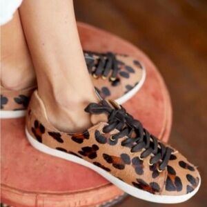Sezane Leopard Print Pony Hair Jack Trainers